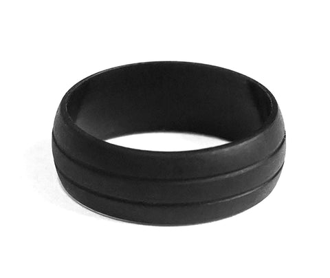 Barbell 1 Silicone Wedding Bands for Men - Grooved Black